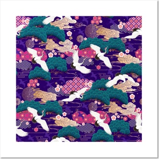 Japanese cranes pattern Posters and Art